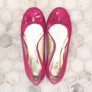 Coach Pink Bow Patent Leather Ballet Flat Shoes